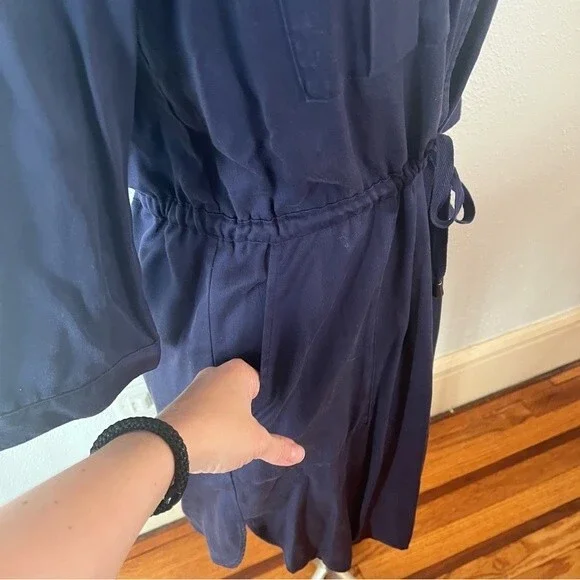 NEW French Connection Navy Blue Kruger Tencel Tie Waist Button Front Dress Sz 4 - Picture 10 of 11